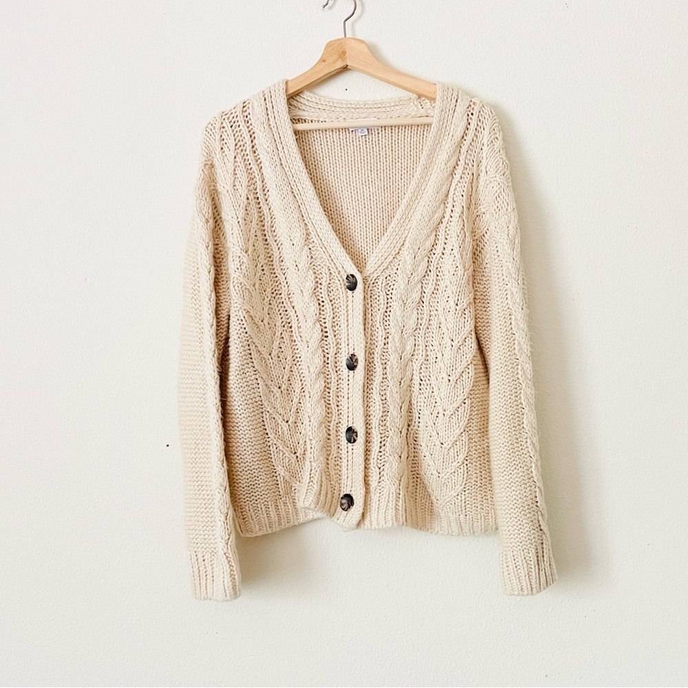 525 America XS oversized cable knit cream cardigan